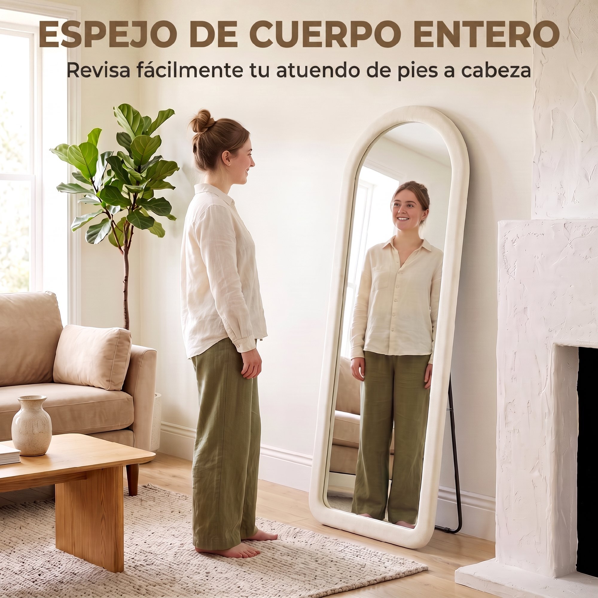 Espejo de Cuerpo Entero, 160x60 cm, Espejo de Pie, Marco Arqueado Aterciopelado, Independiente, Apoyado y de Pared, para Dormitorio, Salón, Vestidor