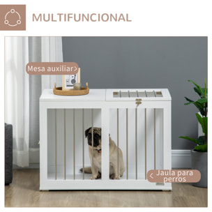 Jaula para Perros Medianos 2 en 1 Mesa Auxiliar Estilo Moderno con 2 Puertas con Pestillo y Estructura de Acero Inoxidable Casa para Perros 80x50x56,5 cm Blanco