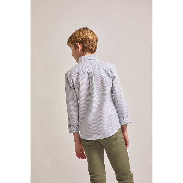 Camisa de Niño a Rayas Verde: Manga Larga con Botones y Cuello Clásico, 100% Algodón | Color: Verde oscuro | Street Monkey