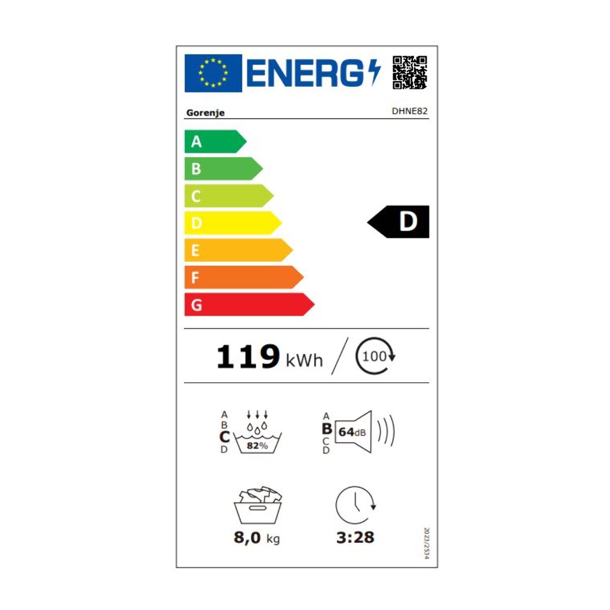 Sèche linge pompe à chaleur GORENJE DHNE82