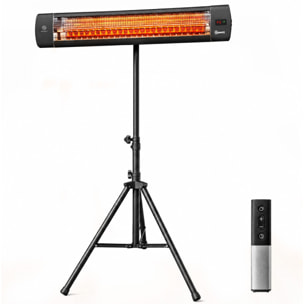Calefactor por Infrarrojos para Terraza 2500 W, Estufa Exterior Eléctrica de Pie de Aluminio con IP65, Trípode Regulable, 3 Niveles de Calor, Control Táctil/Remoto, Temporizador 24 H