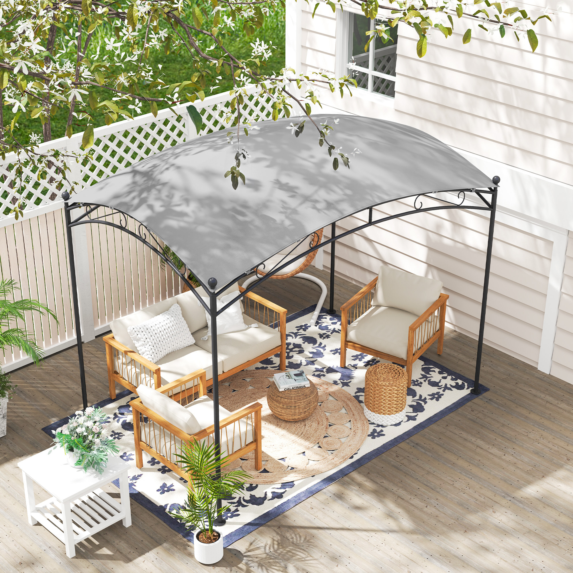 Cenador para Jardín 3x2 m Pérgola de Jardín Gazebo con Cúpula Elegante y Estructura Metálica Impermeable Carpa para Exterior Terraza Patio Gris