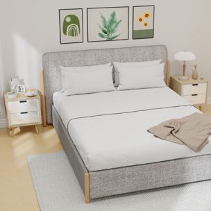Juego de 2 Mesitas de Noche Modernas, Mesillas de Noche con 2 Cajones con Deslizamiento Silencioso, Patas de Madera, para Dormitorio, Salón, 40x35x50 cm, Blanco Brillo y Roble