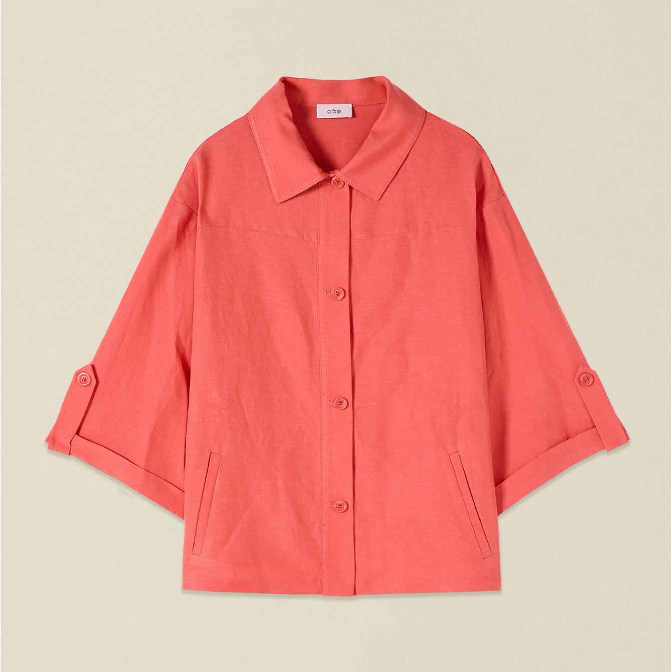 Oltre - Chaqueta camisa mezcla de lino - Naranja sol