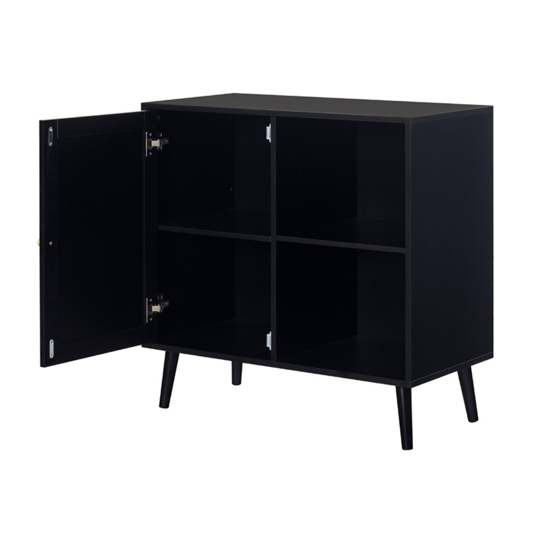 Goto - buffet haut - noir et cannage - 2 niches et 1 porte - 80 cm - Noir