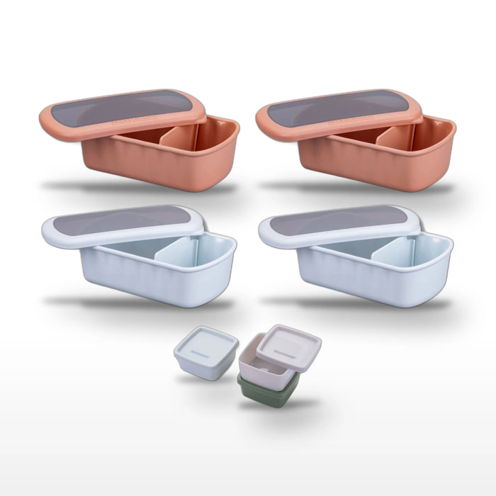 Lot de 4 lunchbox 1L avec 3 boites à sauce Fackelmann Storage