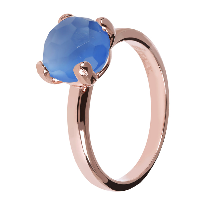 Anello Cocktail Piccolo con Pietra Naturale Tonda Calcedonio Blu Sfaccettato