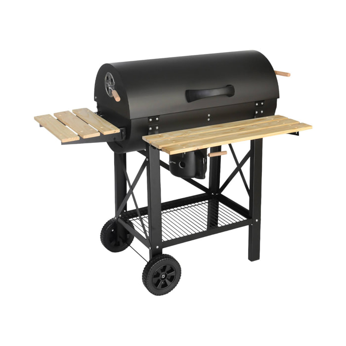 Barbecue charbon de bois, grill et fumoir américain, roues et tablettes rabattables SERGE