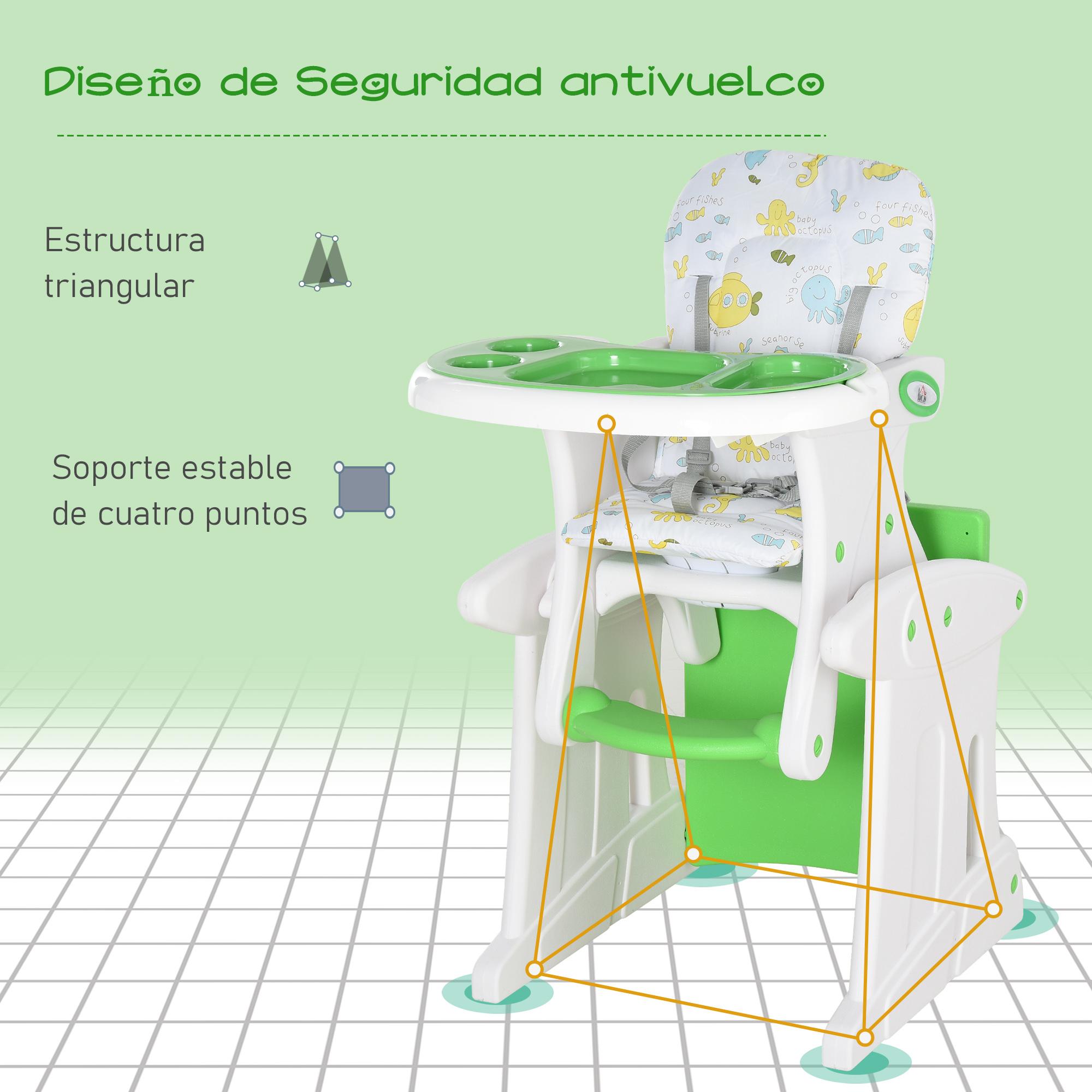 Trona para Bebés 3 Posiciones Ajustables Acolchado Verde