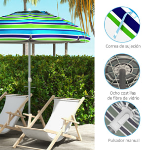 Sombrilla de Playa Ø178x205 cm Parasol para Terraza con Reclinación 45° Altura Ajustable Apertura Manual Anti-UV Impermeable y Bolsa de Transporte para Jardín Piscina Multicolor