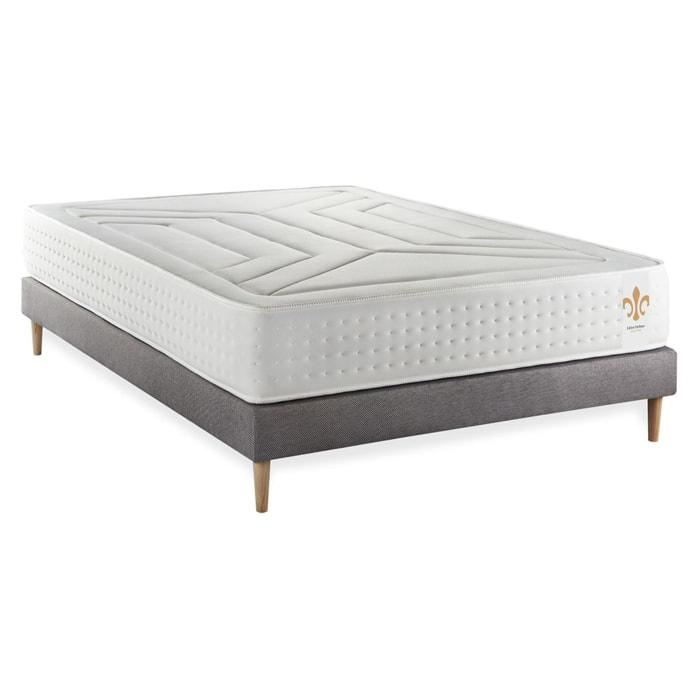 Ensemble Matelas Vingt-Quatre - 24cm - Ressorts ensachés et mémoire de forme - Soutien sur mesure - Sommier kit Gris