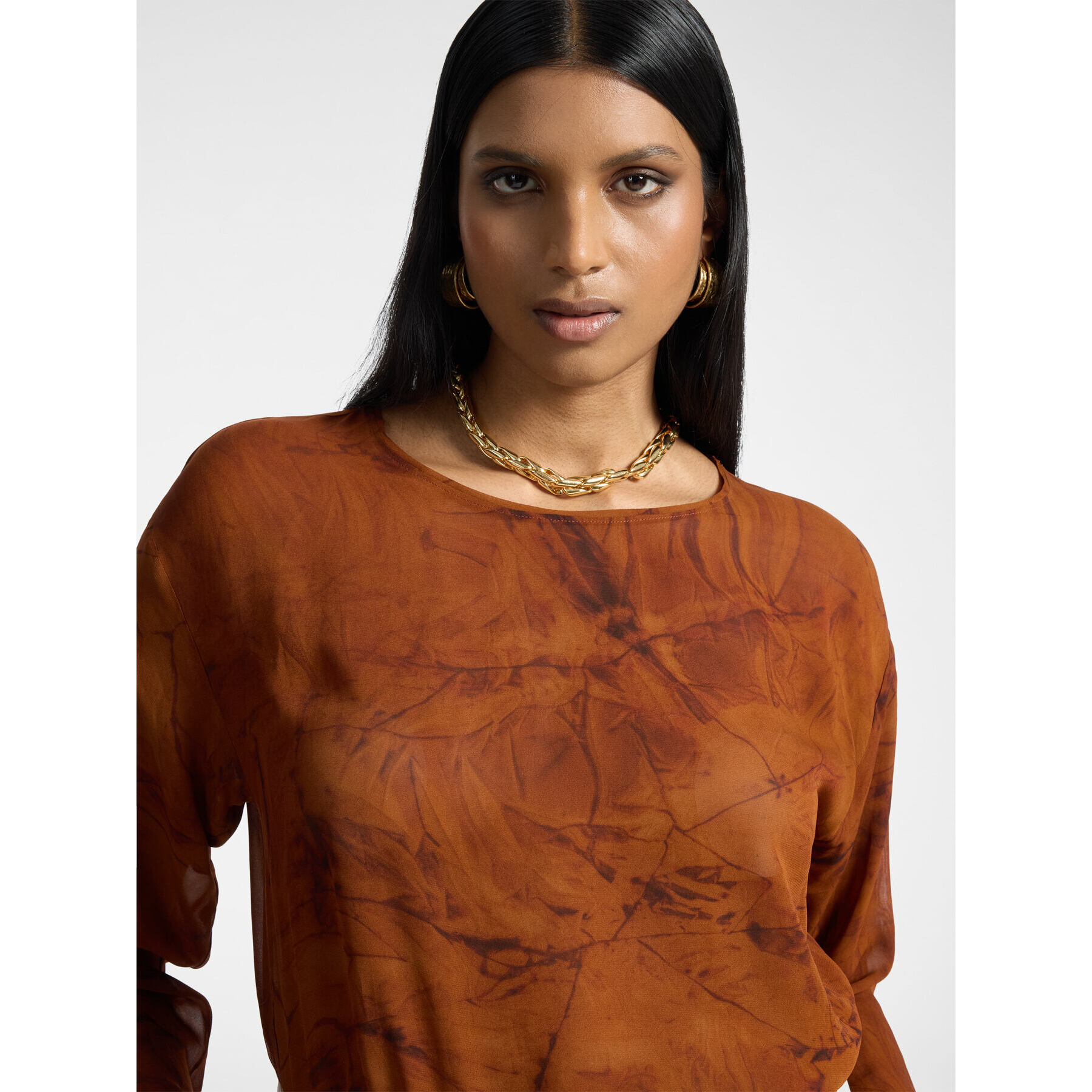 Elena Mirò - Blusa in georgette stampata - Arancione