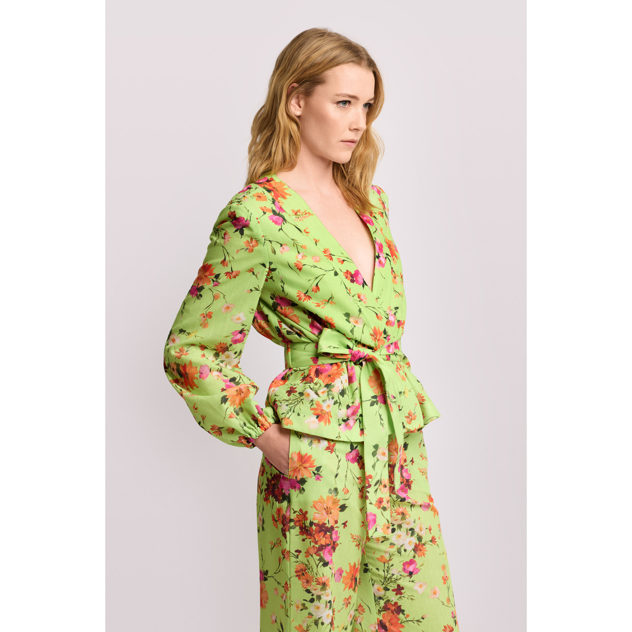 Kocca - Blusa in tessuto a stampa floreale Donna, Fantasia floreale, Scollo a V