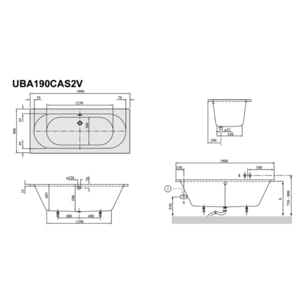 Baignoire droite VILLEROY ET BOCH O Novo acrylique avec pieds