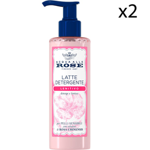 2x Acqua alle Rose Latte Detergente Lenitivo per Pelli Sensibili con Estratto di Rosa Chinensis - 2 Flaconi da 200ml