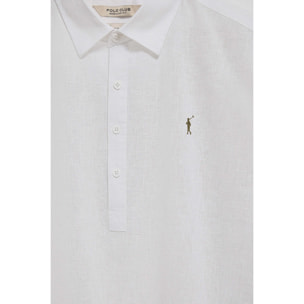 Camicia bianca a polo in lino-cotone con ricamo Rigby Go