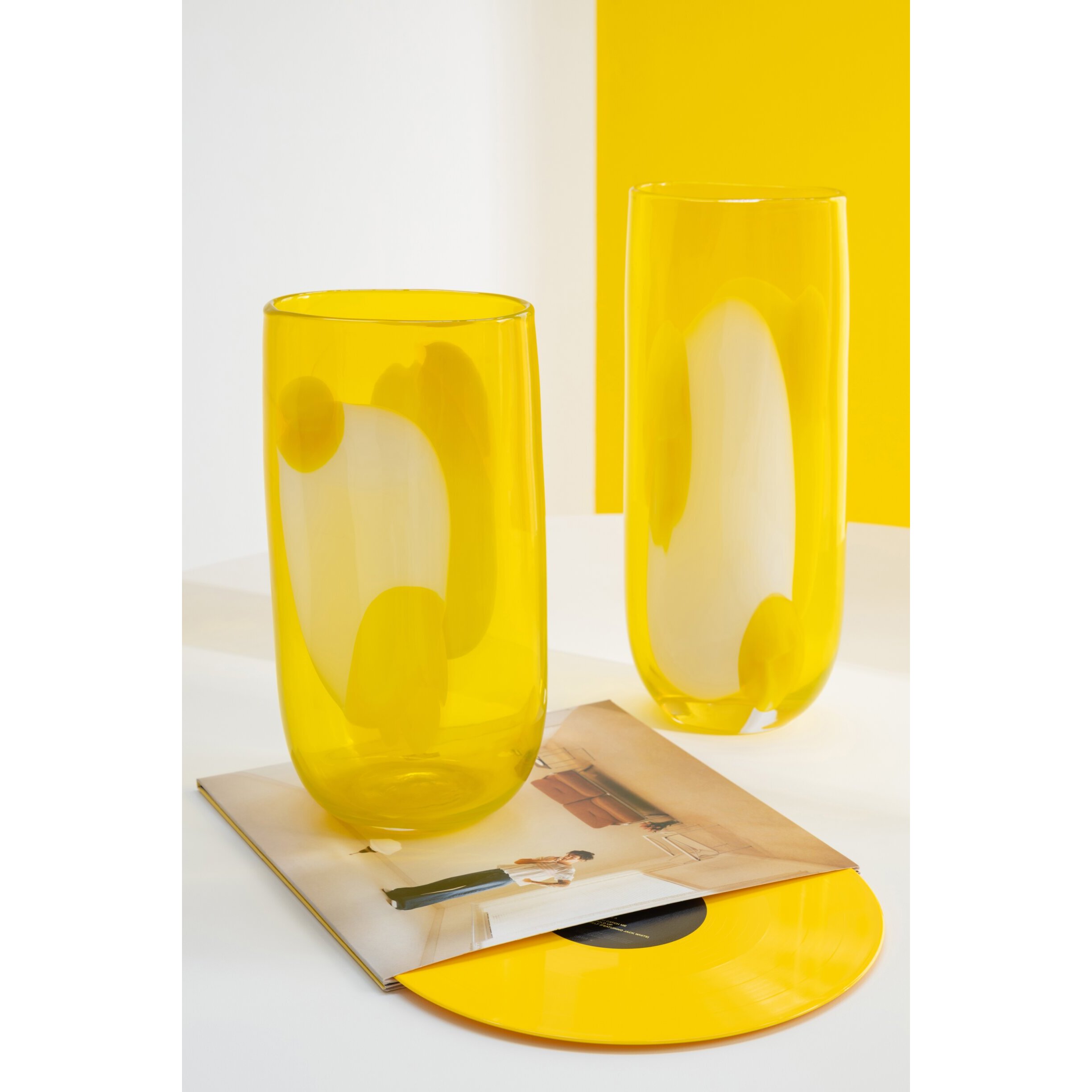 J-Line Vase Mona - verre - transparent/jaune - small