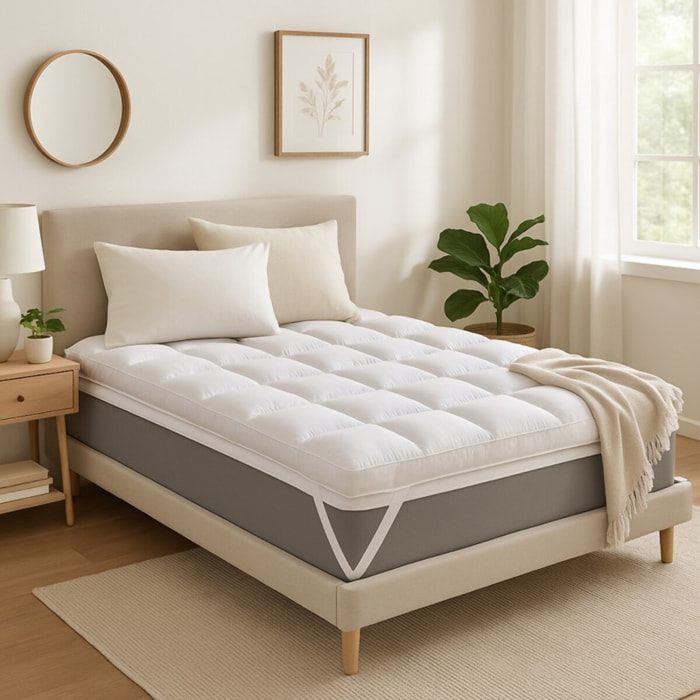 Surmatelas Delight | 5 cm | 100% Plumes de canard | Sangles de maintien