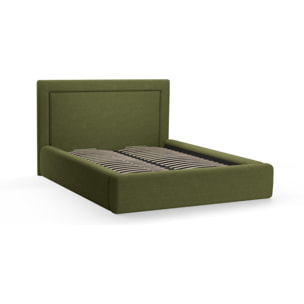 Lit coffre avec tête de lit "Valerie" 140x200cm en bouclé vert olive foncé