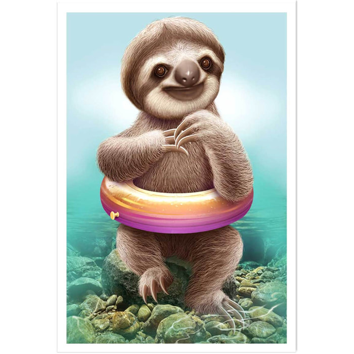 Affiche enfant jeune paresseux avec bouée  Affiche seule