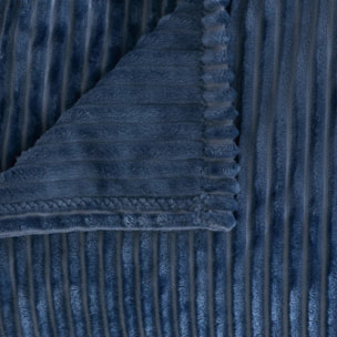 Plaid flanelle côtelé Arum bleu encre 240x220cm