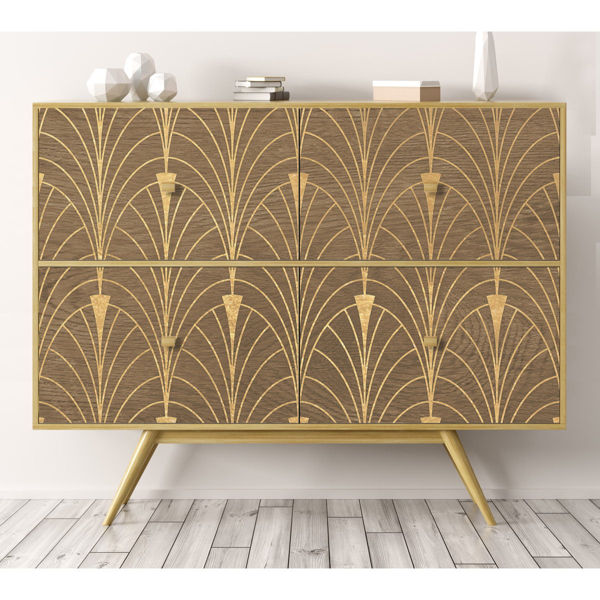 Stickers adhesivos de CERAMIKO - Madera y art-decó dorado 80x210