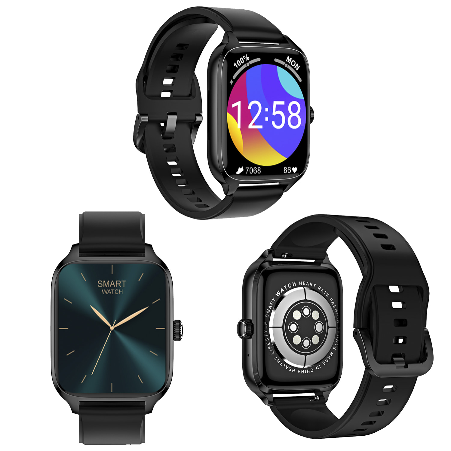 Smartwatch DT116 con monitor cardiaco, pantalla de acceso rápido, notificaciones, acceso asistente de voz.