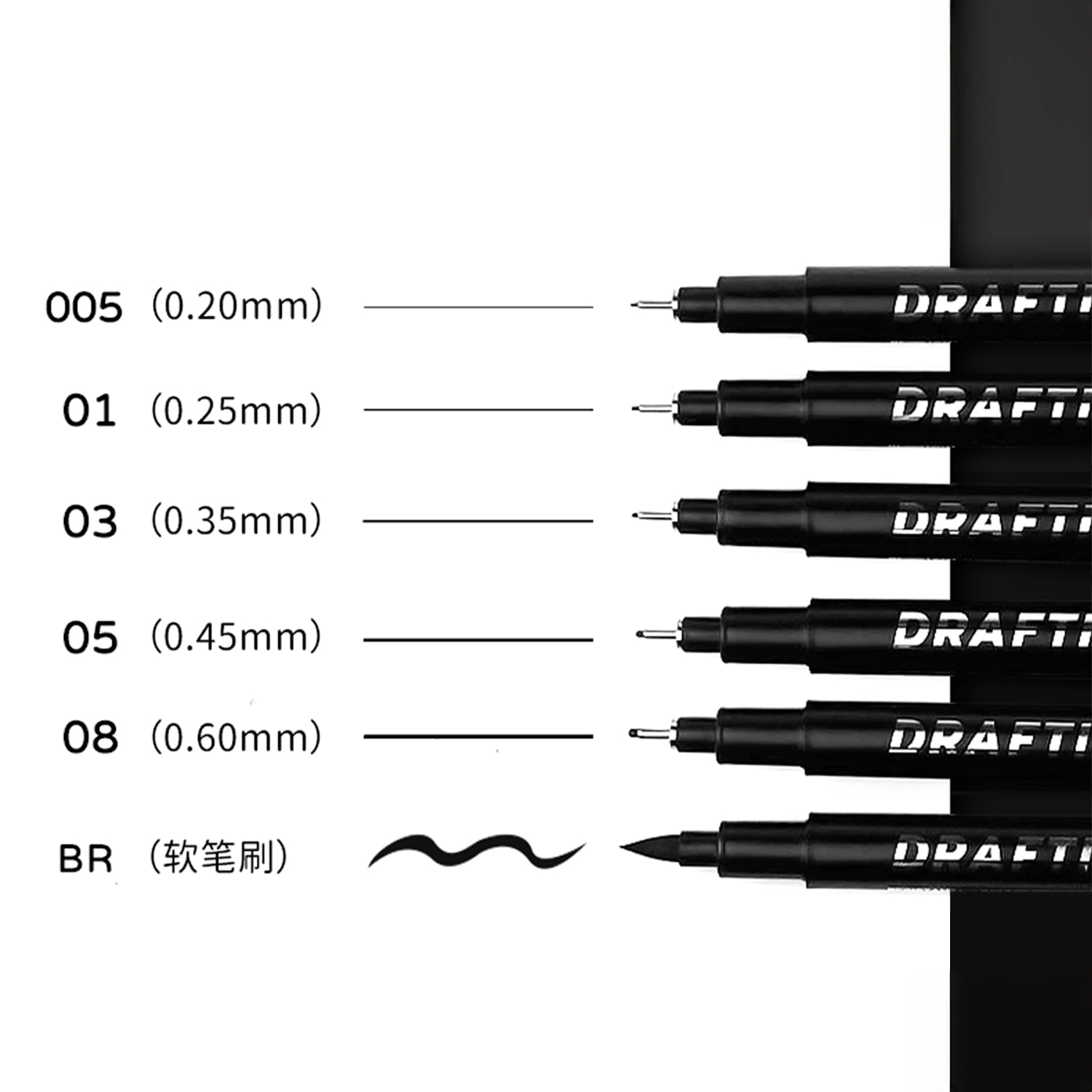 Rotuladores fineliner con puntas surtidas, 6 bolígrafos negros con micro delineador (0,2 mm-0,6 mm), bolígrafos de dibujo técnico, bolígrafos de ilustración