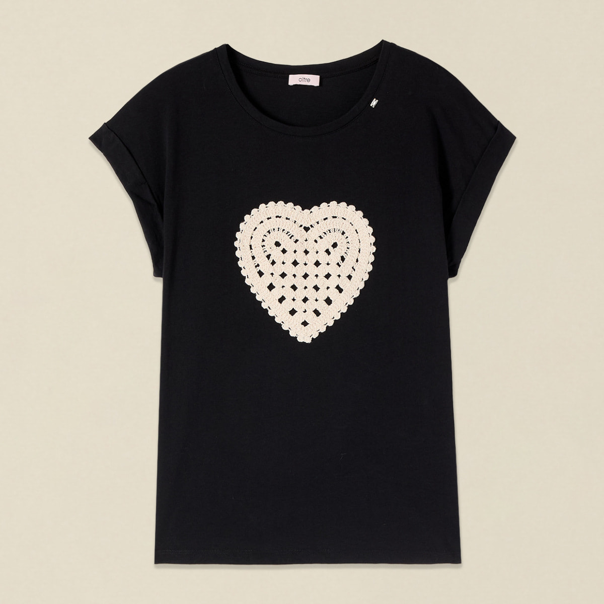 Oltre - T-shirt in cotone con ricamo in crochet - Nero