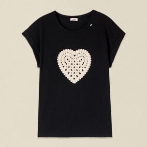 Oltre - T-shirt in cotone con ricamo in crochet - Nero