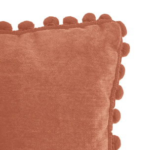 Coussin pompons rose terracotta 40x40cm