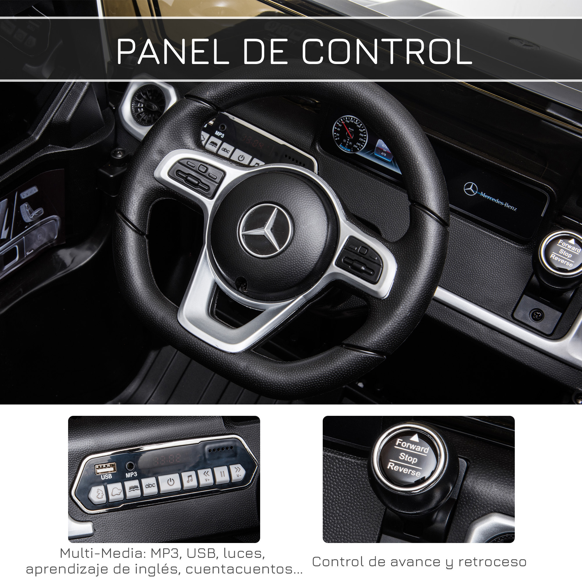 Coche Eléctrico para Niños de +3 Años BENZ G500 Todoterreno de Batería 12â€¯V Vehículo Eléctrico con Control Remoto Música Bocina Velocidad 3-5 km/h Carga 30 kg Negro
