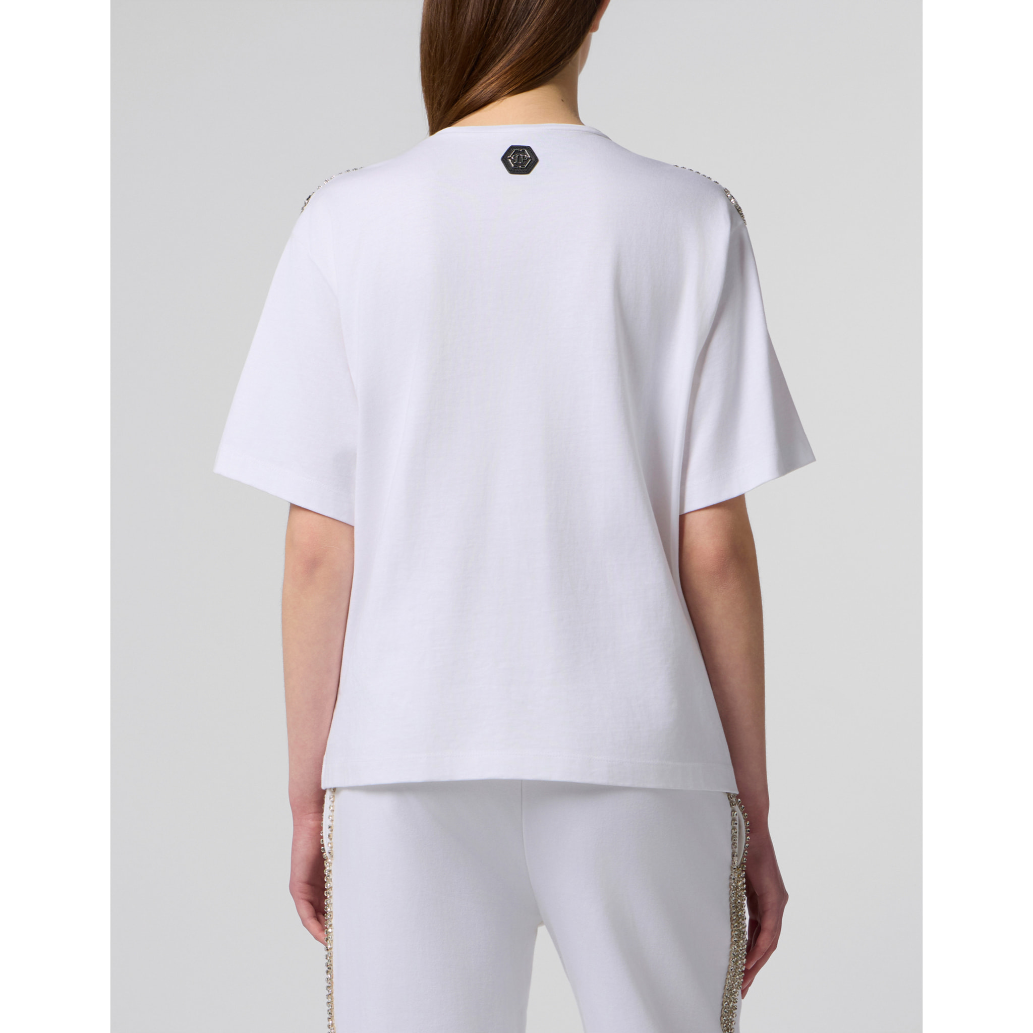 PHILIPP PLEIN V-Neck T-Shirt Crystal Fringes