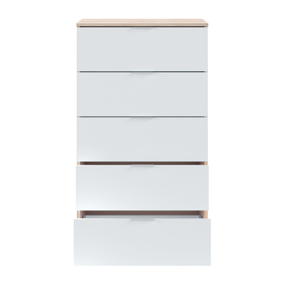 Cómoda 5 Cajones 110x60x40 Cm Blanco Artik Y Roble Canadian