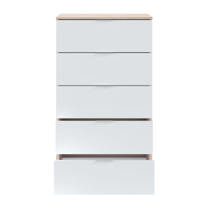 Cómoda 5 Cajones 110x60x40 Cm Blanco Artik Y Roble Canadian