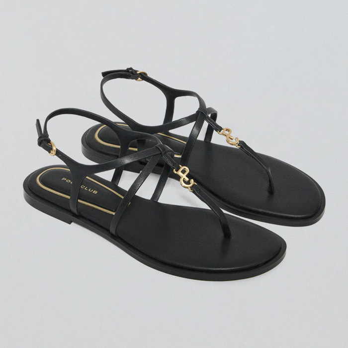 Sandali neri con fascette Bianca con particolare metallico