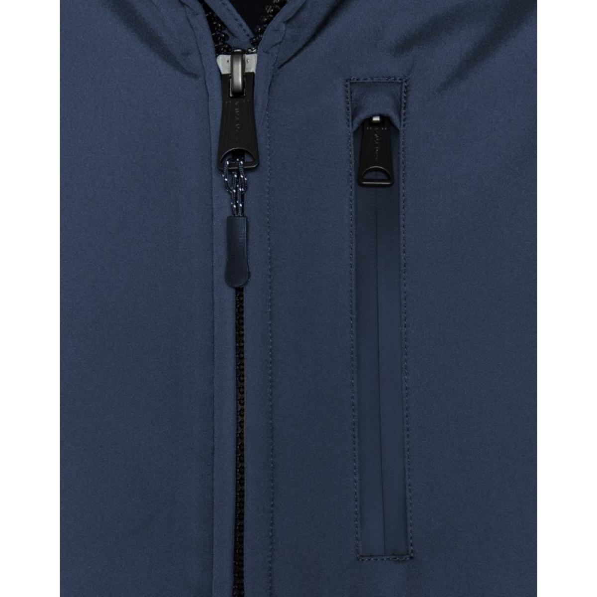 KALE HOODED SHORT JACKET IN BONDED SOFT SHELL 94% POLYESTER 6% ELASTHANE / 100% POLYESTER Blu