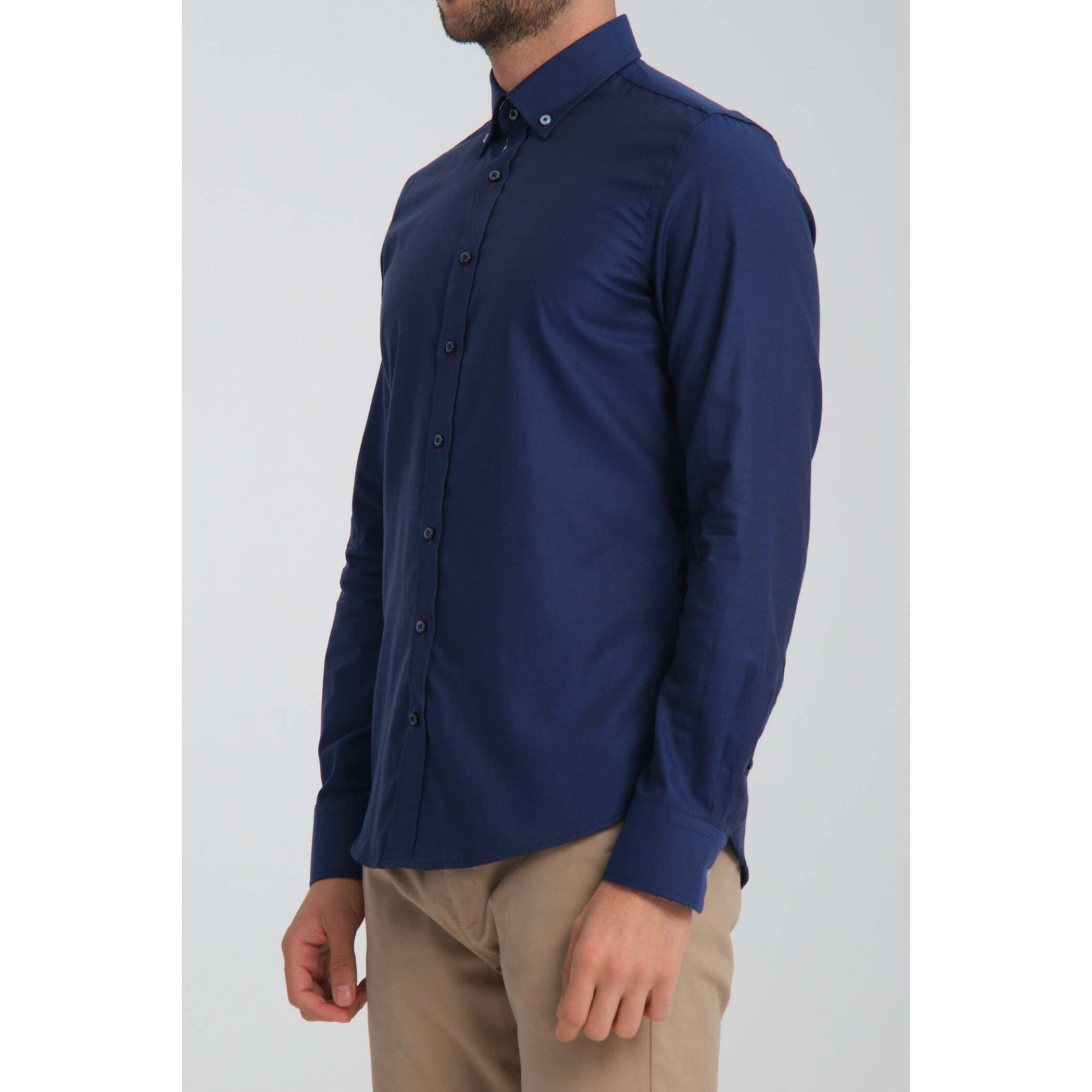 Camicia Uomo Botton Down Slim Oxford unito Blu