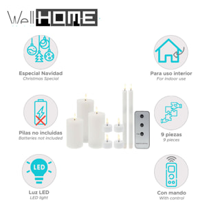 juego de 9 velas led de tamaños diferentes con control remoto