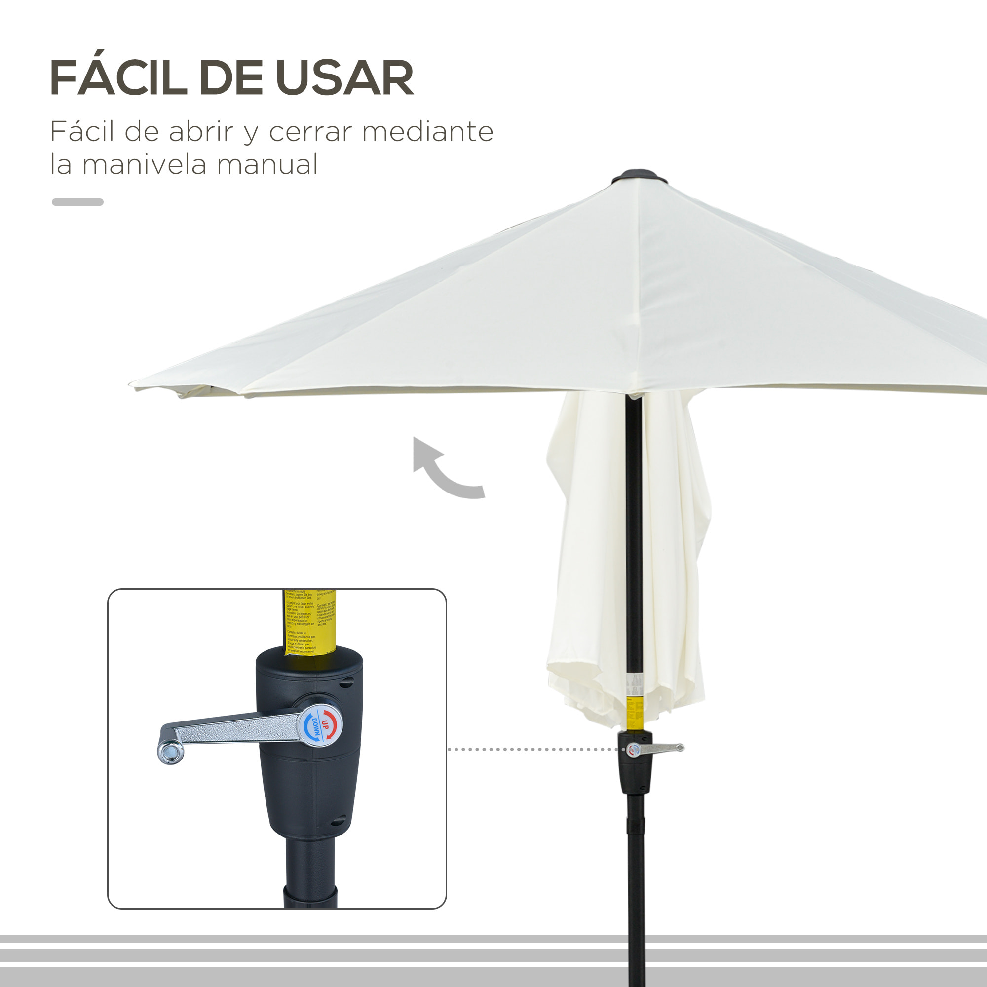 Sombrilla de Pared de Jardín 200x190x240 cm Parasol con Manivela Poste de Acero y Base Cruzada Protección Solar para Terraza Balcón Exterior Crema