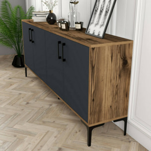 Credenza Dpedrol, Buffet da soggiorno, Madia da salotto, Dispensa da cucina, 180x35h78 cm, Noce e Antracite