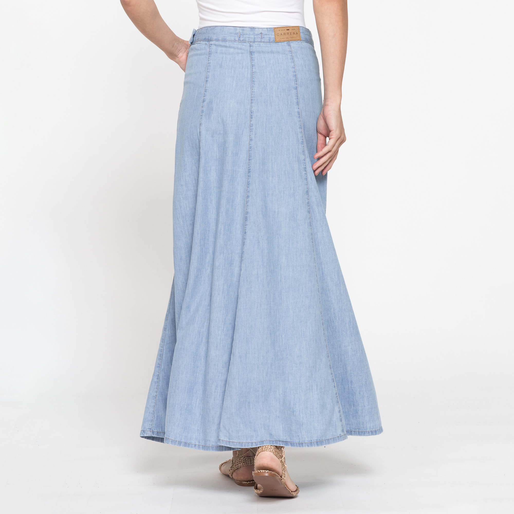 GONNA LUNGA MODELLO A PANNELLI IN DENIM LEGGERO 7oz