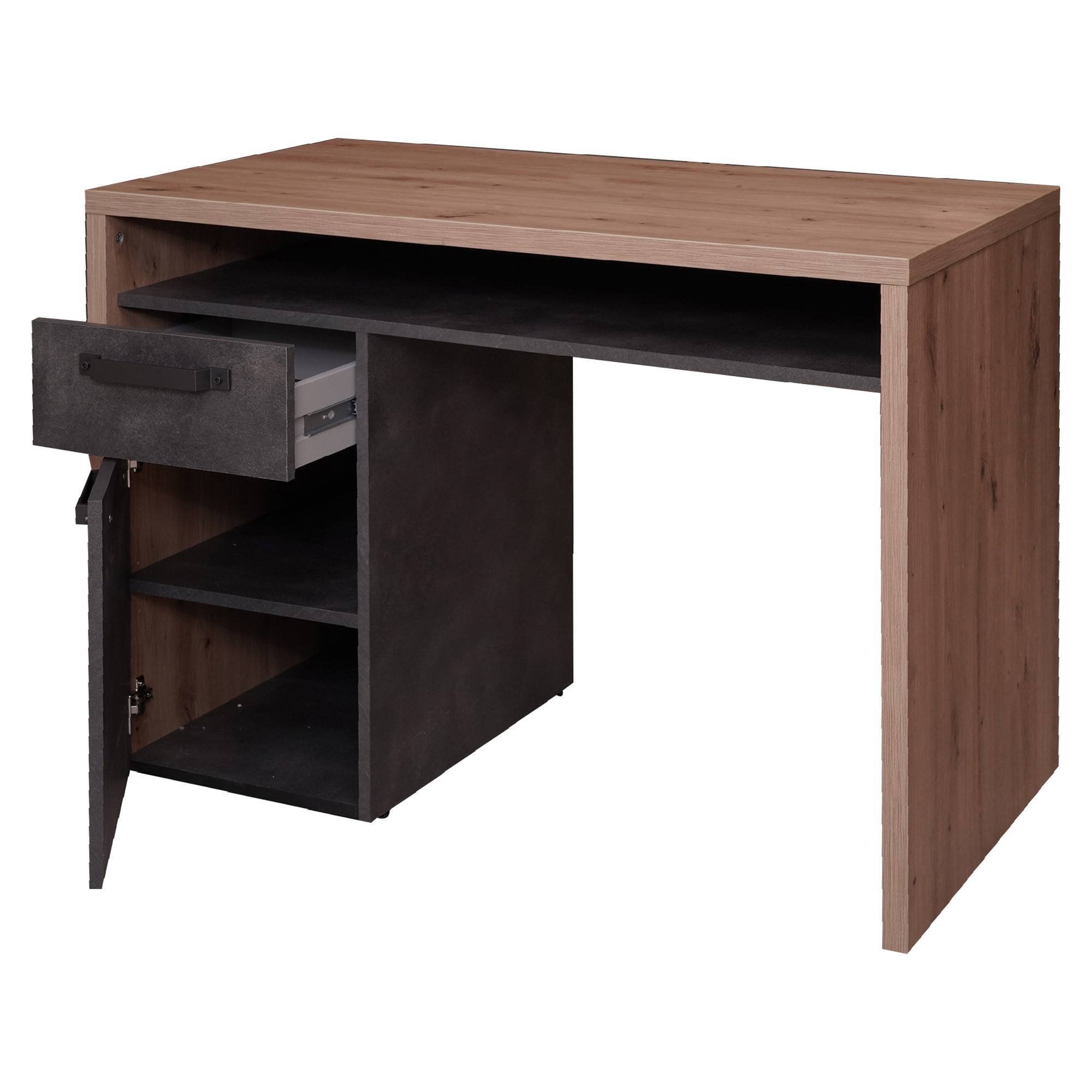 Scrivania in stile industriale per ufficio e studio, 110 x 60 x 76, Rovere