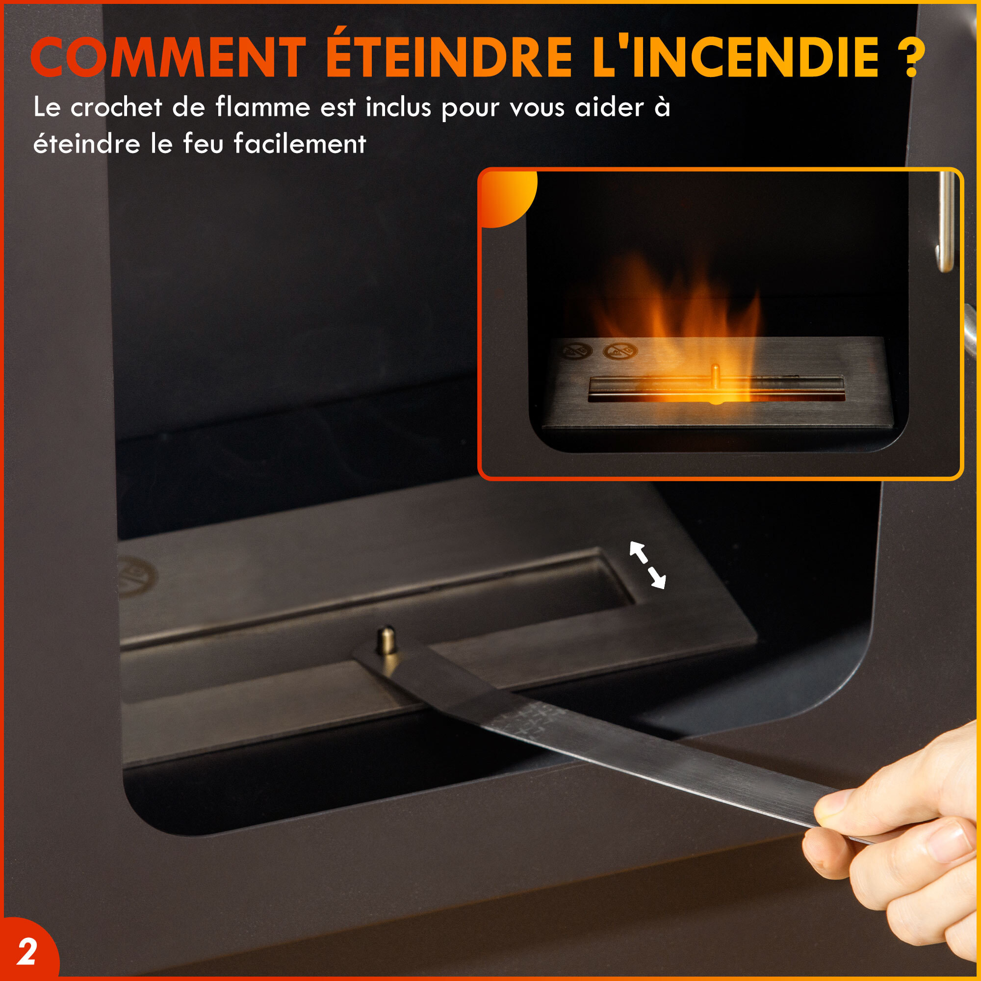 Cheminée bioéthanol design contemporain - étagère - brûleur 1,2 L - contrôle de flamme et manche inclus - acier noir blanc