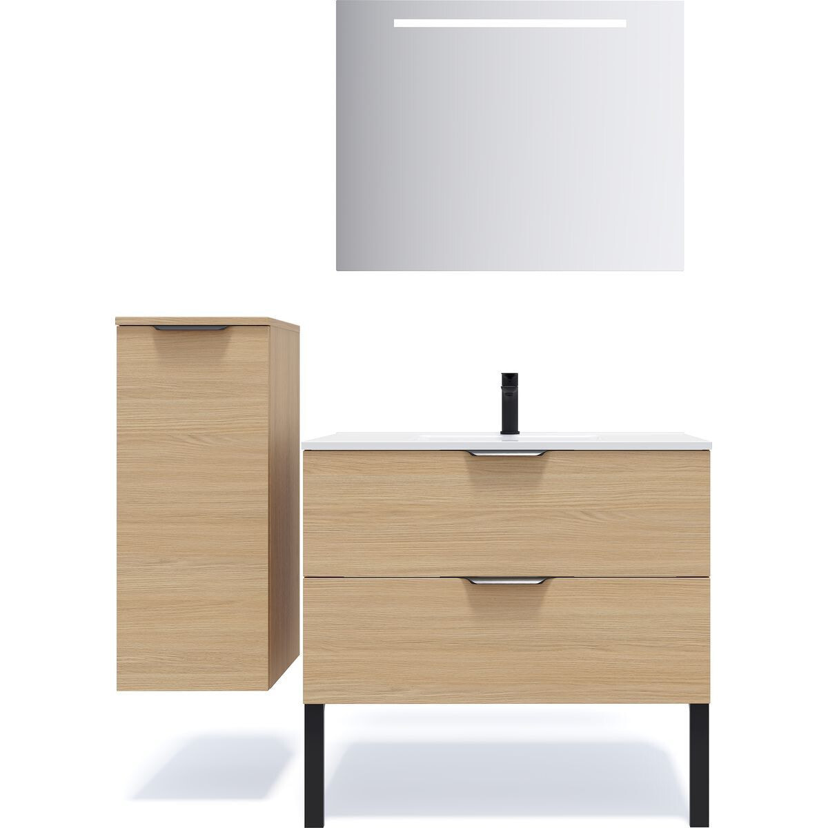 Ensemble vasque intégrée 2 tiroirs + miroir - VENICE