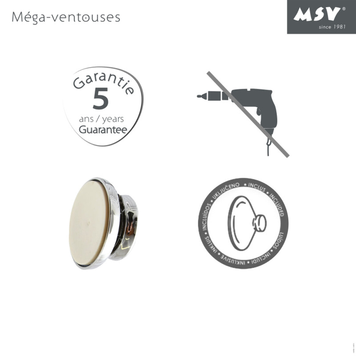 Porte Savon avec Mega Ventouse Acier chromé Gris MSV