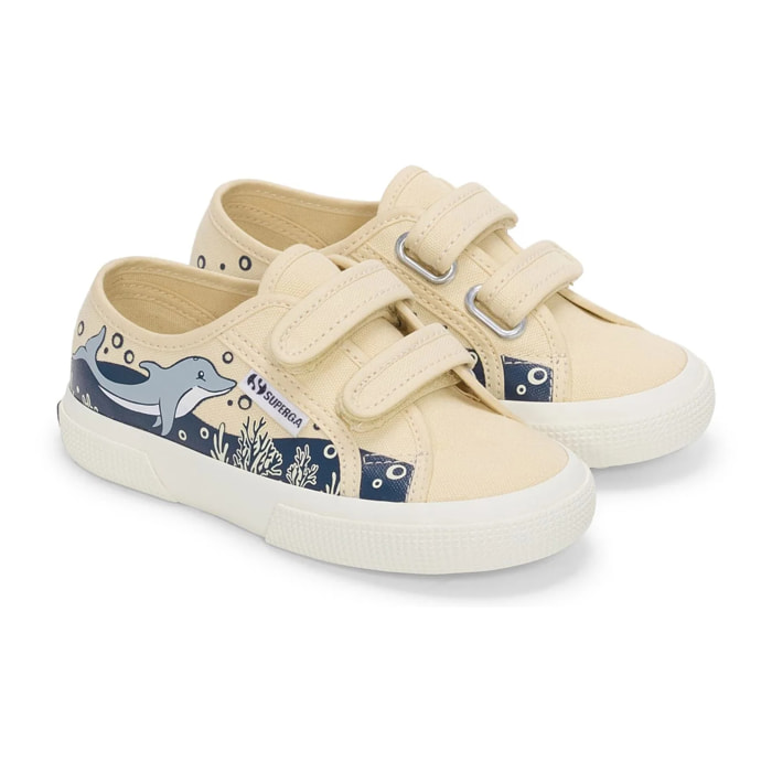 Le Superga Bambino/a Beige 3750 Kids Straps Dolphin Print Leggera