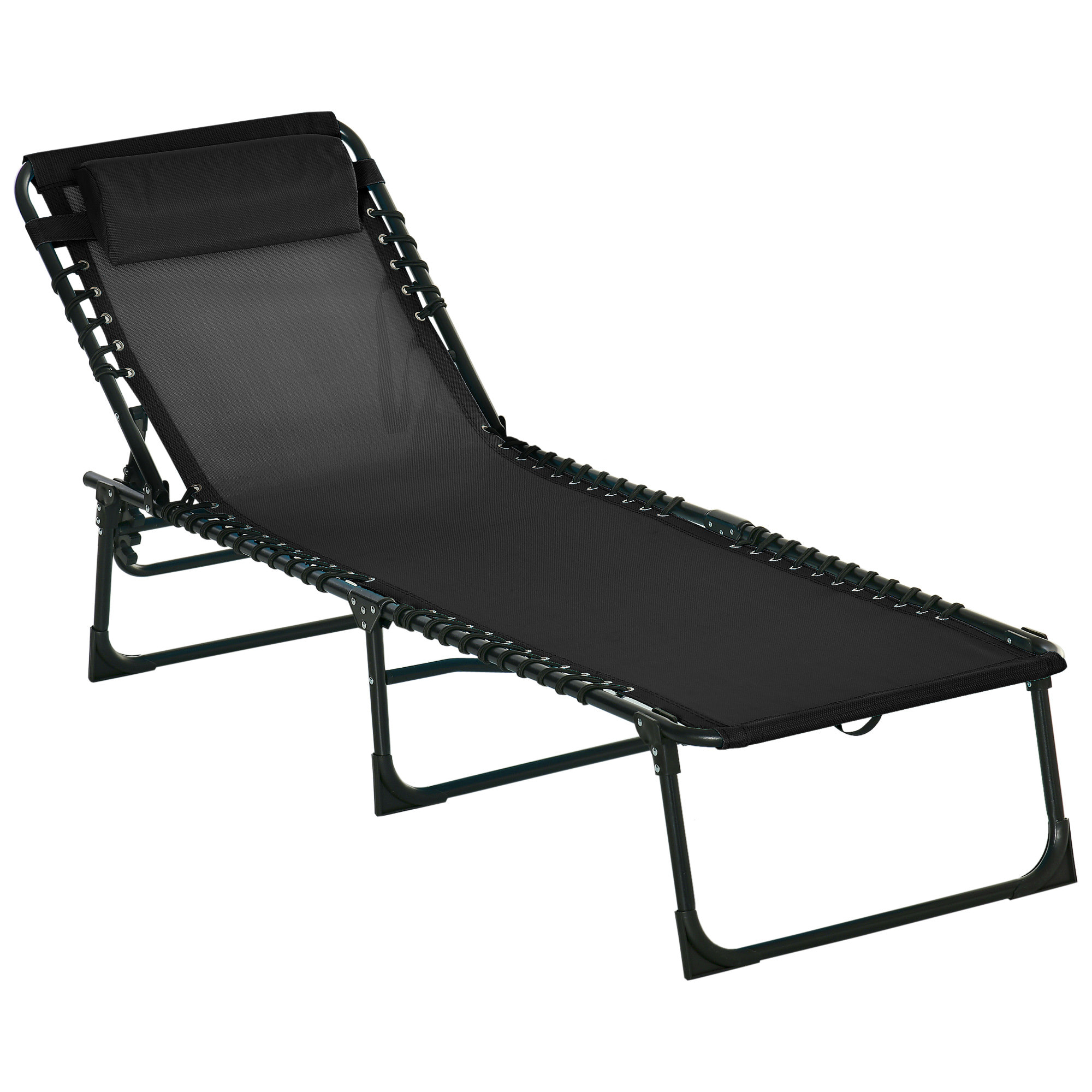 Tumbona Plegable, Tumbona Jardín Exterior Reclinable 4 Posiciones con Reposacabezas y Marco de Acero, Carga 120 kg, para Terraza, Piscina, Playa, 189x58x30 cm, Negro