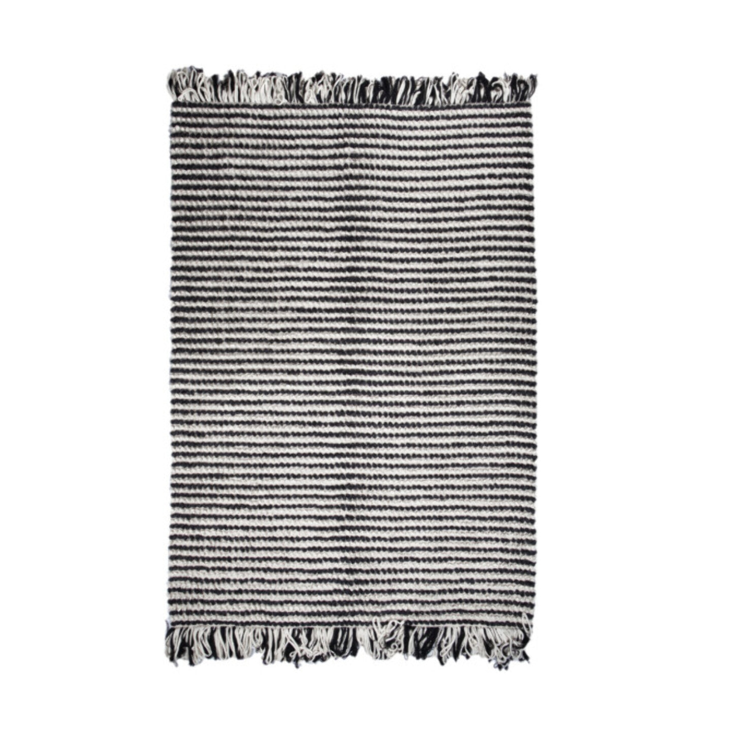 Tapis 140x200 cm en tissu texturé pompons avec franges bicolores - MARINE
