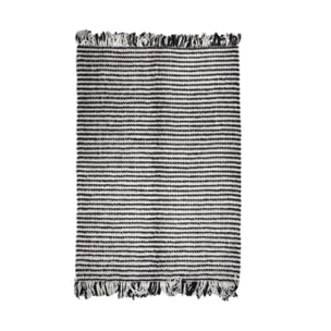 Tapis 140x200 cm en tissu texturé pompons avec franges bicolores - MARINE